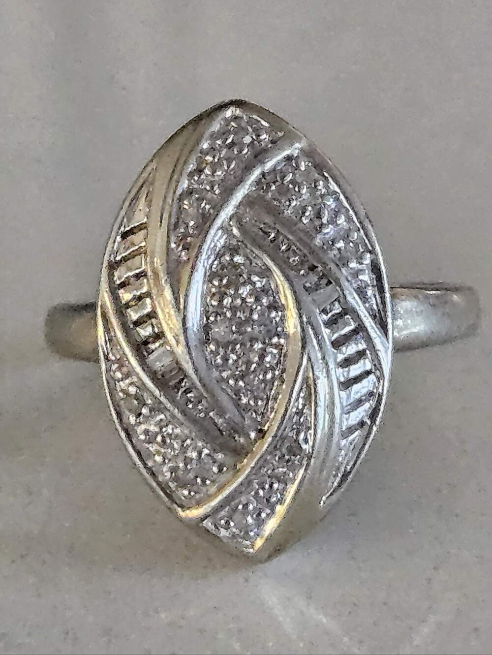 Vintage Art Deco Sterling Silver Natural Diamond Cocktail Ring